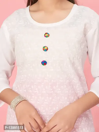 Aarika Girls White Color Cotton Embroidery Kurti-thumb5