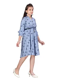Fabulous Blue Cotton Printed A-Line Dress For Girls-thumb1