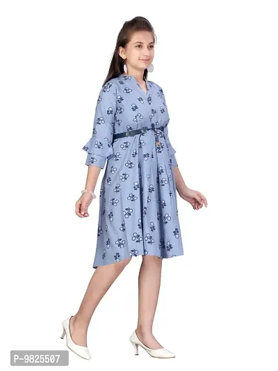 Fabulous Blue Cotton Printed A-Line Dress For Girls-thumb2