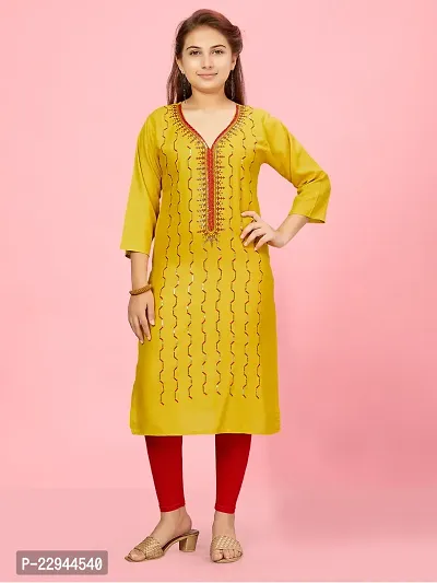 Aarika Girls Yellow-Red Colour Cotton Kurti Legging Set