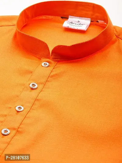 Aarika Mens Ethnic Wear Orange Colour Solid Cotton Kurta Pyjama Set-thumb2
