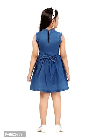 Fabulous Blue Denim Solid A-Line Dress For Girls-thumb4