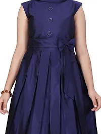 Fabulous Navy Blue Silk Solid A-Line Dress For Girls-thumb4