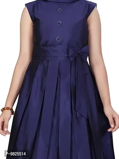 Fabulous Navy Blue Silk Solid A-Line Dress For Girls-thumb5
