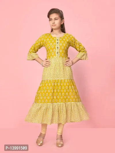 Aarika Girls Yellow Color Cotton Floral Kurti-thumb0