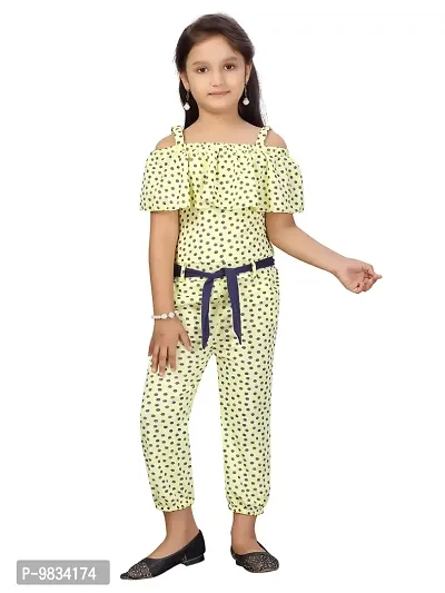 Fabulous Yellow Cotton Blend Printed Basic Jumpsuit For Girls-thumb0