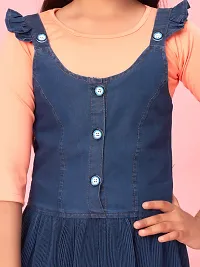 Aarika Girls Navy Blue-Peach Colour Cotton Blend Solid Dress-thumb4