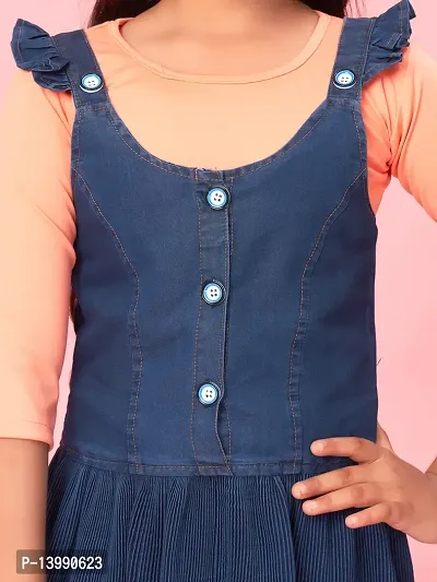 Aarika Girls Navy Blue-Peach Colour Cotton Blend Solid Dress-thumb5