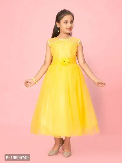 Aarika Girls Yellow Color Net Embroidery Gown
