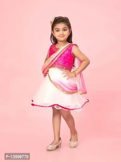 Aarika Girls Rani-White Color Net Embroidery Dress-thumb3