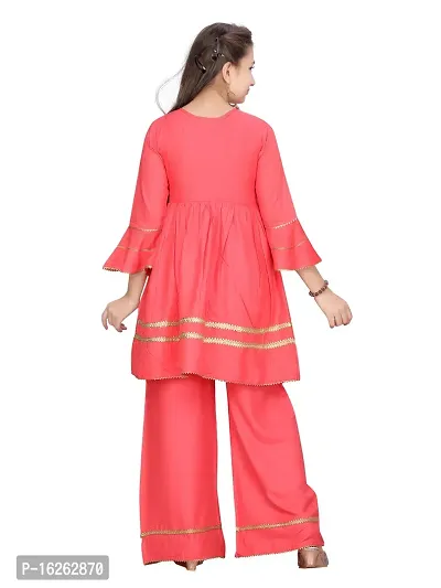 Aarika Girls Gajri Colour Cotton kurti Palazzo Set-thumb4