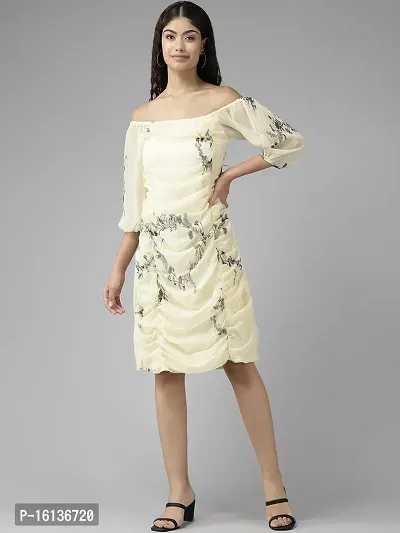 Aarika Womens Lemon Color Printed Georgette Dress-thumb0