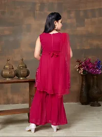 Girls Ethnic Wear Rani Colour Sequin Embroidery Georgette Kurti Sharara Set-thumb1
