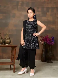 Girls Ethnic Wear Black Colour Sequin Thread Embroidery Georgette Kurti Patiala Set-thumb1