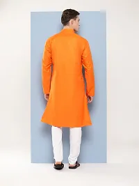 Aarika Mens Ethnic Wear Orange Colour Solid Cotton Kurta Pyjama Set-thumb4