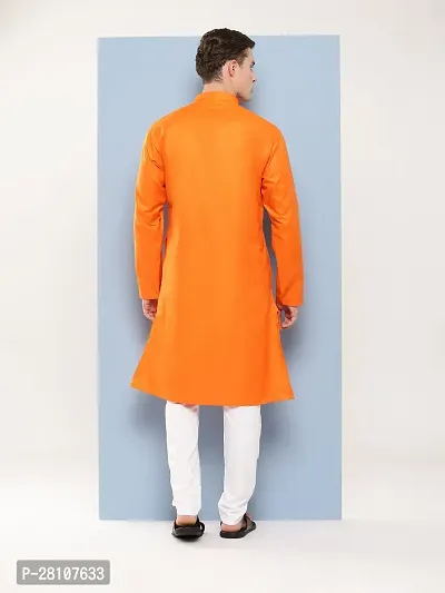 Aarika Mens Ethnic Wear Orange Colour Solid Cotton Kurta Pyjama Set-thumb5
