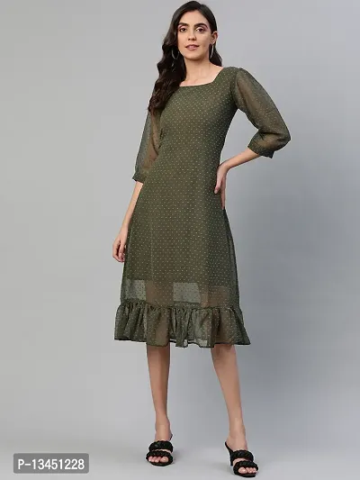Aarika Womens Green Square Solid Dress-thumb0