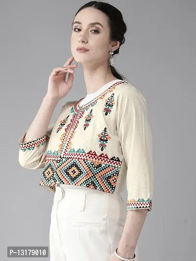 Aarika Womens Cream Color Cotton Ethnic Jacket-thumb3