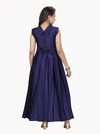 Fabulous Navy Blue Silk Solid A-Line Dress For Girls-thumb3
