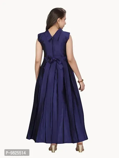 Fabulous Navy Blue Silk Solid A-Line Dress For Girls-thumb4