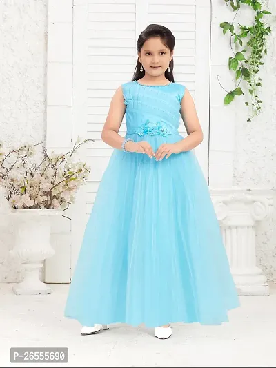 Aarika Girls Party Wear Turquoise Colour Embellished Beads Net Gown