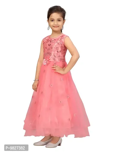 Fabulous Red Net Embellished A-Line Dress For Girls-thumb3
