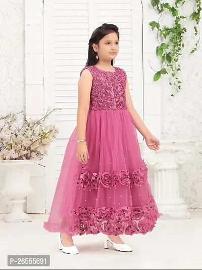 Girls Party Wear Purple Color Embellished Sequin Net Gown-thumb5