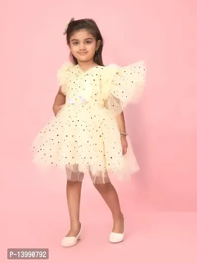 Aarika Girls Lemon Color Net Sequin Frock-thumb3