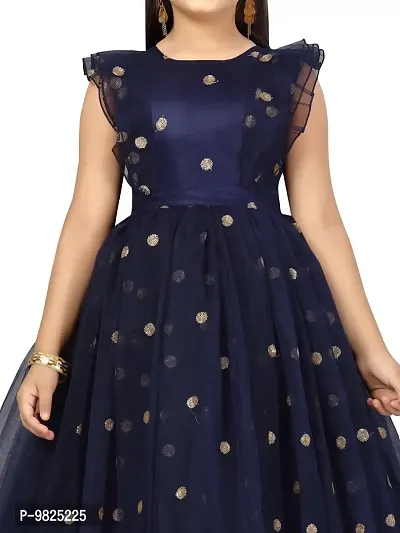 Fabulous Navy Blue Net Embellished A-Line Dress For Girls-thumb5