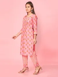 Aarika Girls Pink Colour Cotton Printed Kurti Pant Set-thumb1