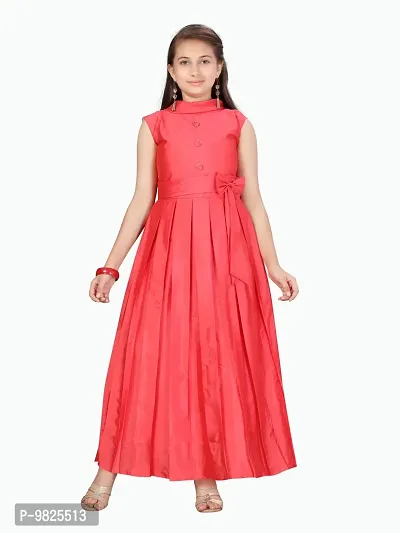 Fabulous Red Silk Solid A-Line Dress For Girls-thumb0