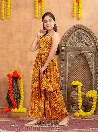 Aarika Girls Ethnic Wear Yellow Colour Printed Mirror Lace Polyester Kurti Sharara Set-thumb2