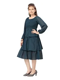 Fabulous Green Georgette Solid A-Line Dress For Girls-thumb2