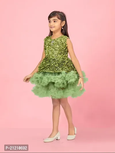 Aarika Girls Green Colour Net Solid Frock-thumb3