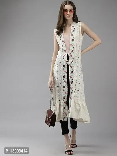 Aarika Womens Cream-Maroon Color Cotton Embroidery Shrug-thumb5