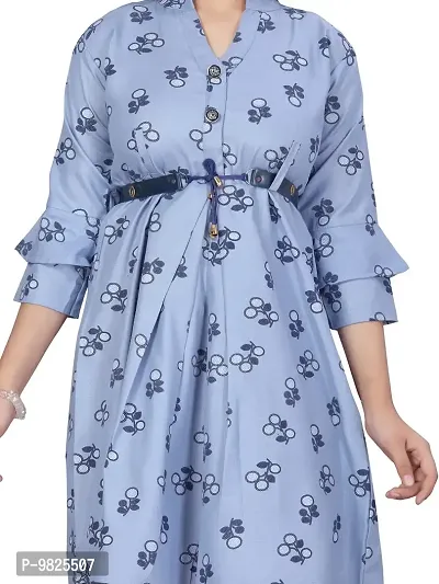 Fabulous Blue Cotton Printed A-Line Dress For Girls-thumb5