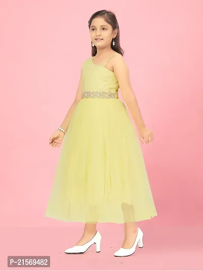 Aarika Girls Lemon Colour Solid Net Gown-thumb3