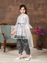 Girls Ethnic Wear Grey Colour Floral Print Silk Kurti Patiala Set With Belt-thumb1