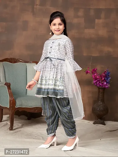 Girls Ethnic Wear Grey Colour Floral Print Silk Kurti Patiala Set With Belt-thumb2