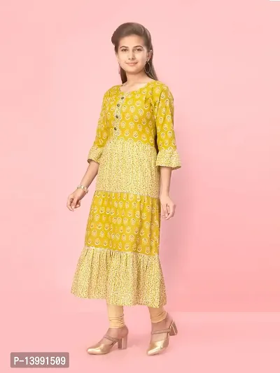 Aarika Girls Yellow Color Cotton Floral Kurti-thumb2