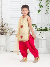 Aarika Girls Ethnic Wear Beige Colour Thread Embroidery With Lace Work Silk Kurti Patiala Set-thumb2