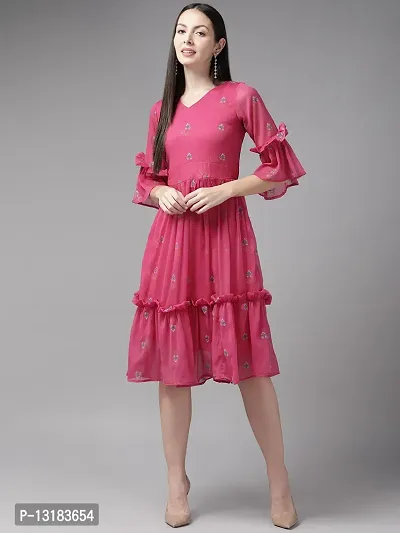 Aarika Womens Rani Color Georgette Dress