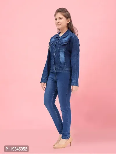 Aarika Girls Navy Blue Color Denim Solid Denim Jacket-thumb2