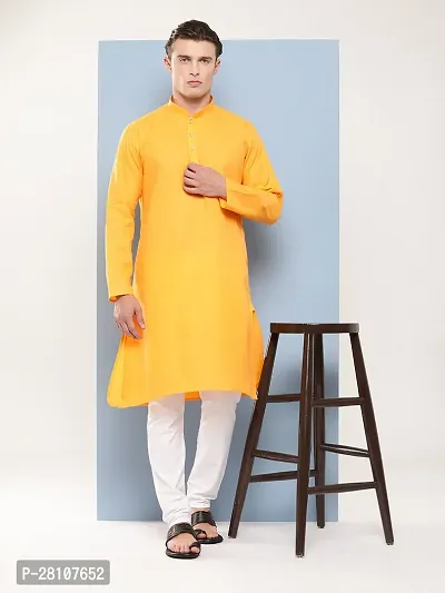 Aarika Mens Ethnic Wear Mustard Colour Solid Cotton Kurta Pyjama Set-thumb4