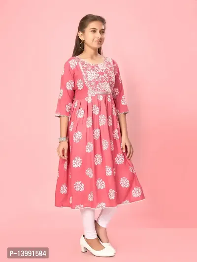 Aarika Girls Pink Color Cotton Embroidery Kurti-thumb3