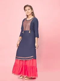 Aarika Girls Navy Blue-Gajri Colour Cotton Printed Kurti Skirt Set-thumb1