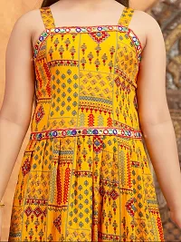Aarika Girls Ethnic Wear Yellow Colour Printed Mirror Lace Polyester Kurti Sharara Set-thumb4