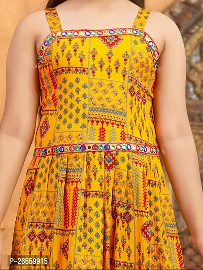 Aarika Girls Ethnic Wear Yellow Colour Printed Mirror Lace Polyester Kurti Sharara Set-thumb5