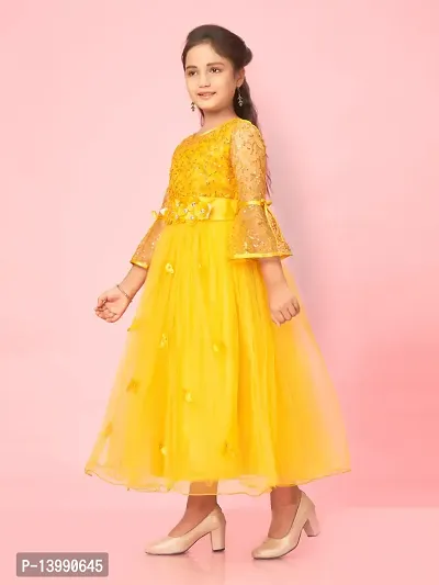 Aarika Girls Yellow Colour Nylon Self Design Gown-thumb3