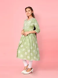 Aarika Girls Green-White Colour Cotton Embroidery Kurti Legging Set-thumb1